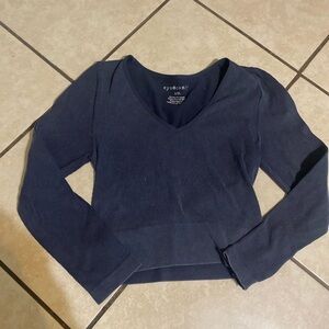 Navy Long Sleeve V-Neck Top